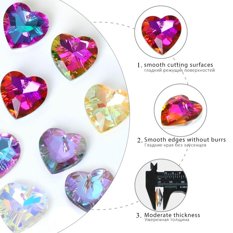 Crystal Austria 6432 Heart Cut Pendants Loose Rhinestone Charms Glass Jewelry Gems Stones for DIY Necklace Jewelry Making 12Pcs