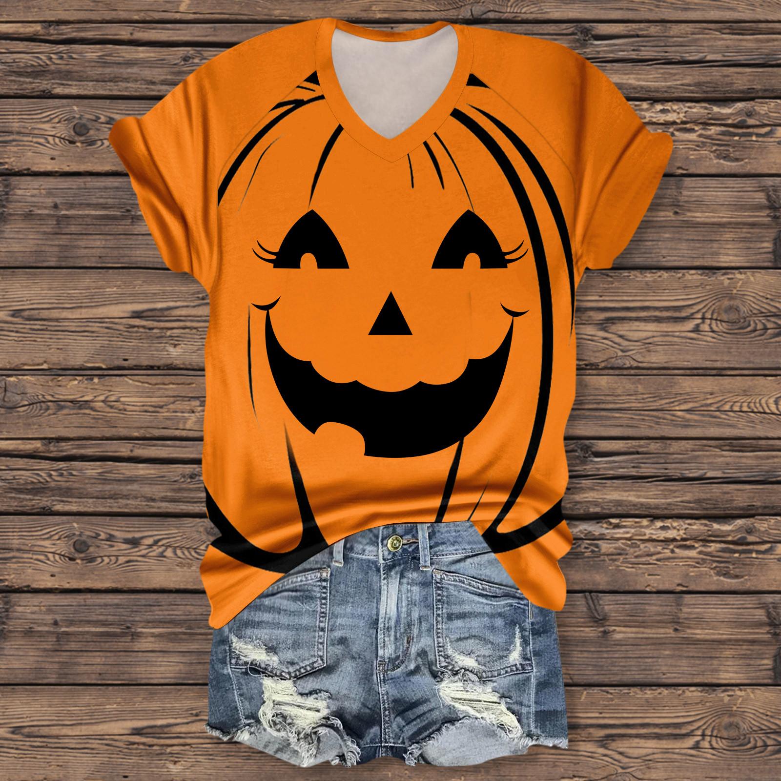 

Women s Fashion Casual Three-quarter Sleeve Halloween Letters, Face Print Top XXL