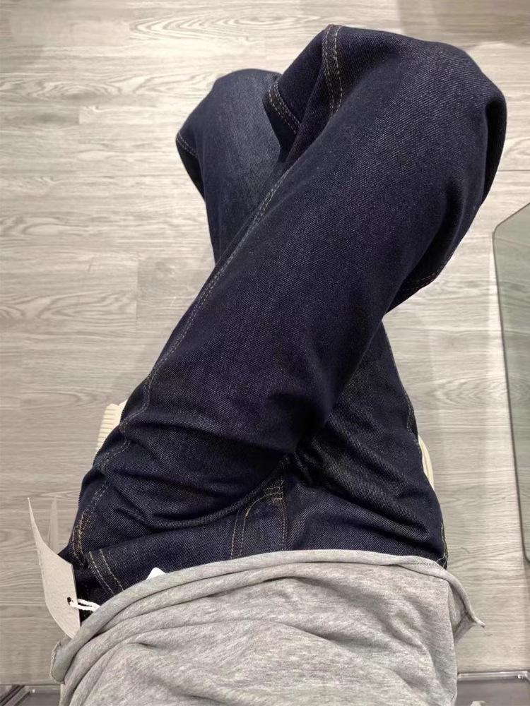 Women's 2025 Dark Blue High-Waisted Wide-Leg Denim Jeans - Autumn Collection, Loose Fit, Floor-Length.