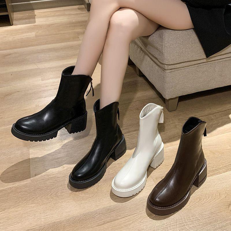 Martin boots women's British style thin boots women's autumn and winter new thick-soled medium boots thick heel thin short boots women