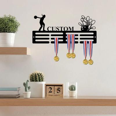 Bowling Medal Holder Display Wall Mount 12 Rungs Award Ribbon Hanger