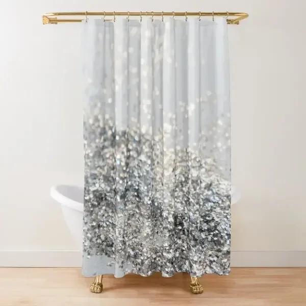 Gold Glitzer Glam Duschvorhang, goldfarbener Funkelnder Glänzender Kunst Badevorhang, Polyester Waschbares Badezimmer Vorhänge Set mit Haken