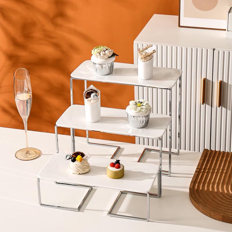 Silver White European Ceramic 3-Tier Dessert Stand Set