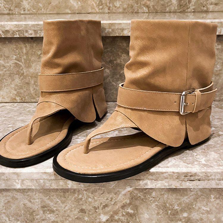 2025 new super fire herringbone toe sandals Roman Spice Girl niche Martin boots locomotive cool boots flat women's shoes