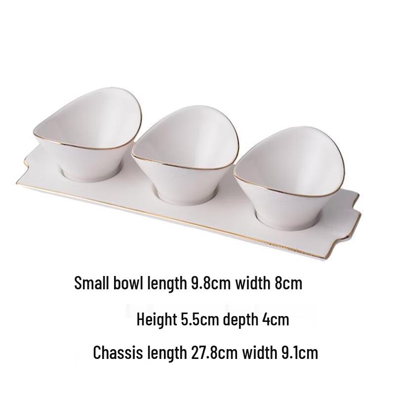 Gold Rim Square 3-Section Bone China Appetizer Plate