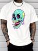 Unisex Summer Neon Drip Skull Print T Shirt Streetwear Crew Neck Soft Breathable Hip Hop Punk Top Male Daily Short Sleeve Tee