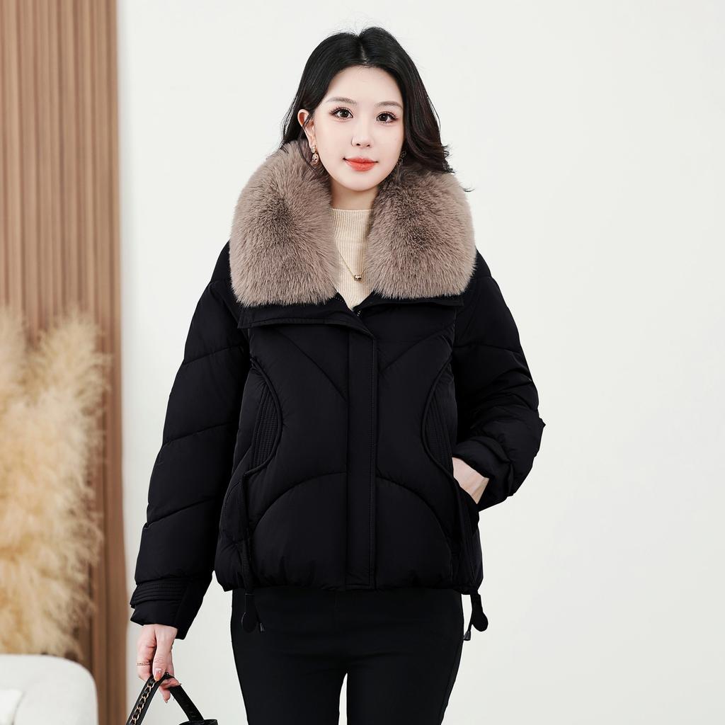Winter new women's fashion big fur collar down cotton clothes foreign look thin warm cotton coat
