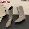 Moda Moda Slip-On Stivali Western alla Caviglia da Donna con Tacco Basso Scarpe Calzature Femminili a Punta Quadrata Stivaletti Corti Moderni da Donna Scarpe