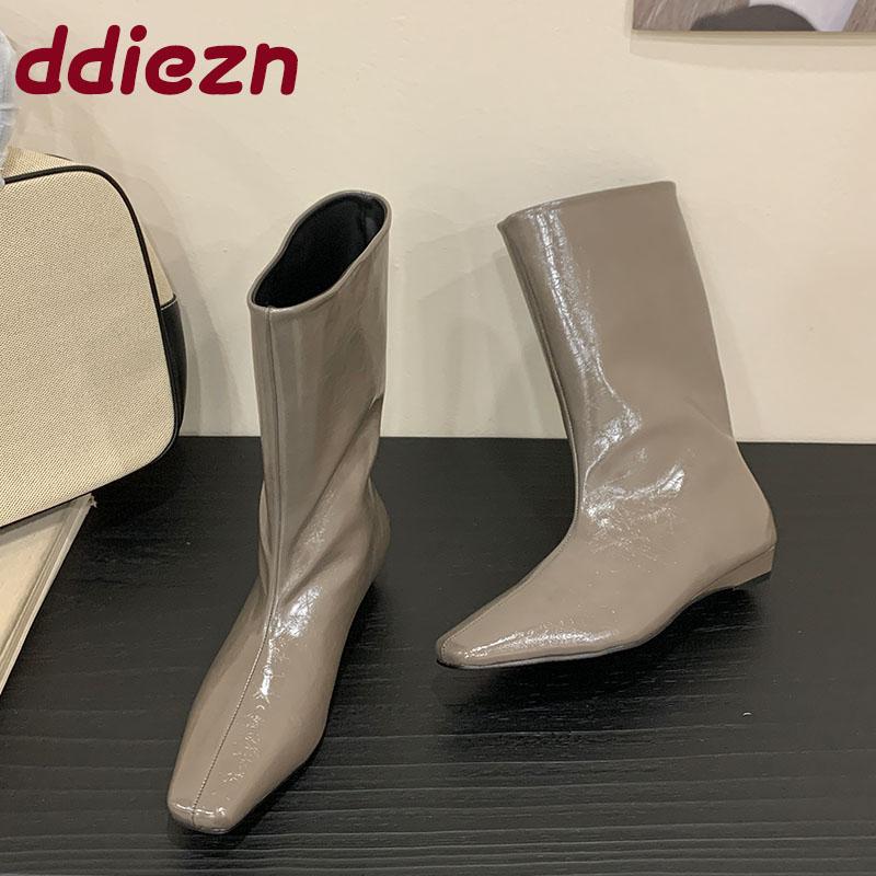 Moda Moda Slip-On Stivali Western alla Caviglia da Donna con Tacco Basso Scarpe Calzature Femminili a Punta Quadrata Stivaletti Corti Moderni da Donna Scarpe