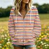 Women's Striped Print Long Sleeve Hooded Jacket with Pockets and for Casual Wear