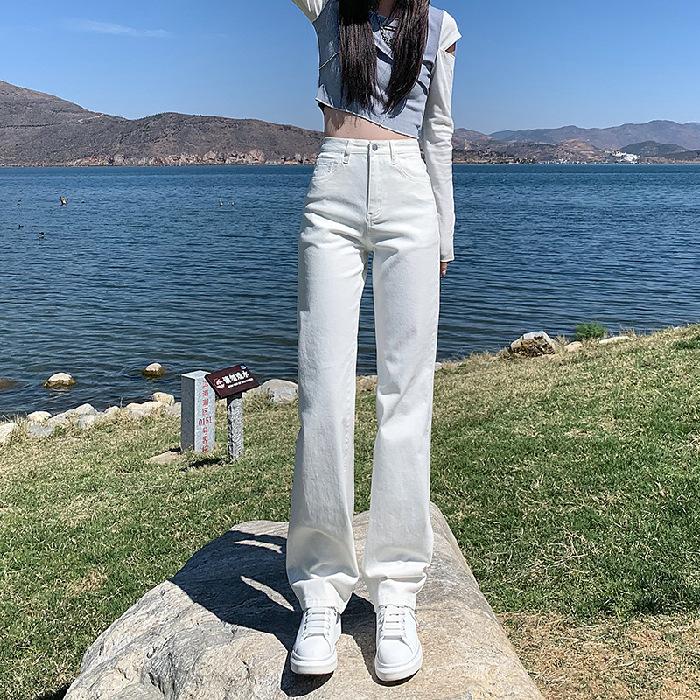 

Узкие прямые брюки для женщин на осень. Джинсы прямого покроя с высокой талией. Белые брюки-сигареты. Свободные брюки для женщин. 2XL