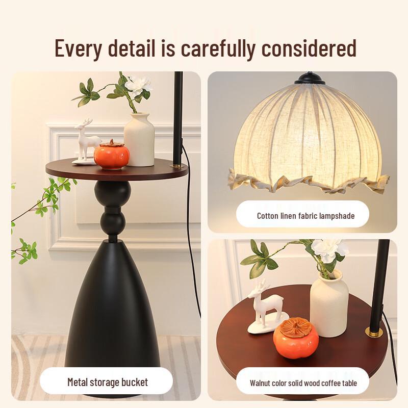 OEING Retro Flower Lampshade Floor Lamp with Storage