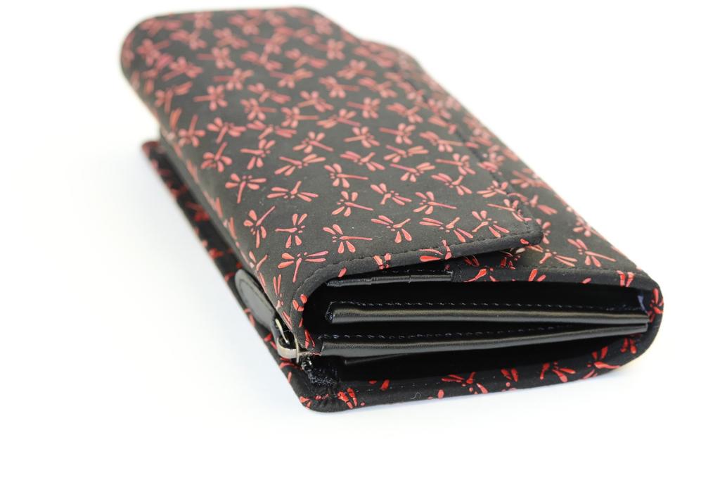 [INDEN-YA] Inden Yuichi Uehara (INDEN-YA) Genuine Leather Flap Long Wallet (Coin Purse Exterior), Model Number 2310, Black with Red Lacquer,