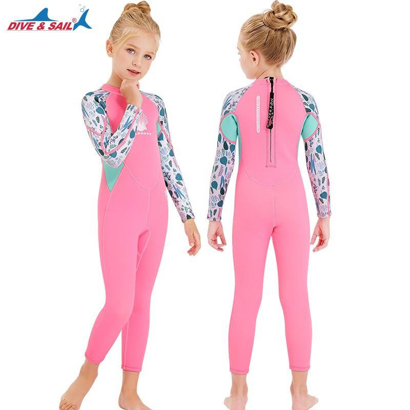 2.5mm Kids Wetsuit Girls Full Body Long Sleeve Thermal Dive Suit Snorkeling Surfing Jellyfish Protection