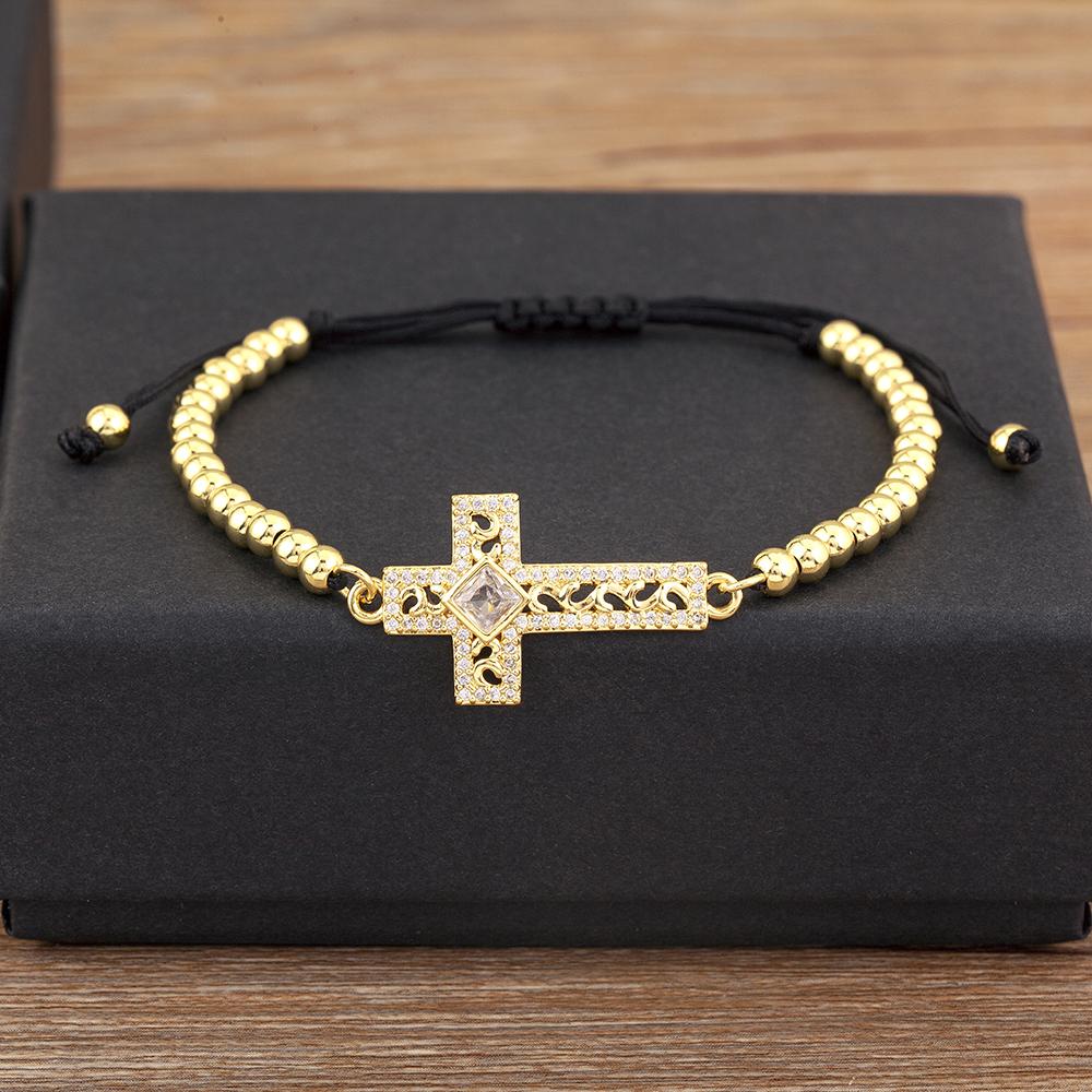 

Nidin Light Luxury Trendy Pave Shiny Crystal Zircon Cross Charm Bracelets Adjustable For Women Female Religious Style Jewelry