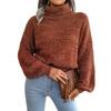 Damen Strickpullover Rollkragen Laterne Langarm Pullover Herbst Winter Strickware Tops