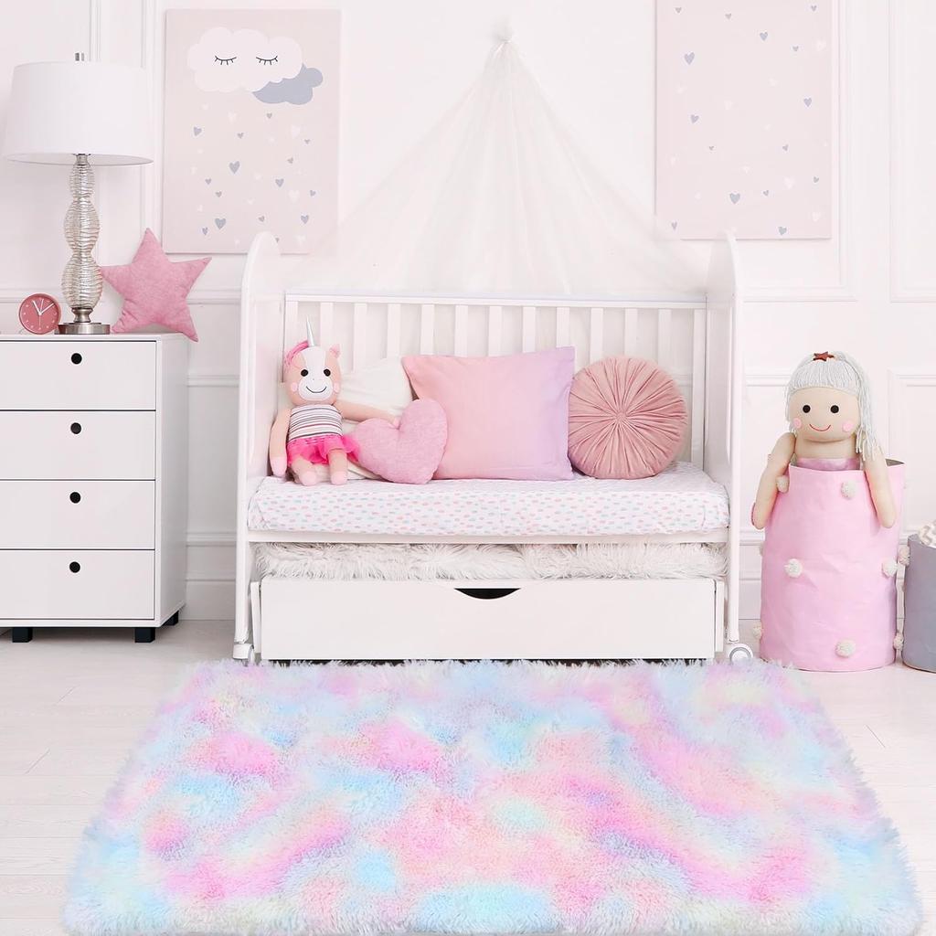 Tie-dye Plush Carpet 40x60cm Home Soft Area Rug Girls Bedroom Bed Blanket Children's Room Decoration Non-Slip Floor Mat