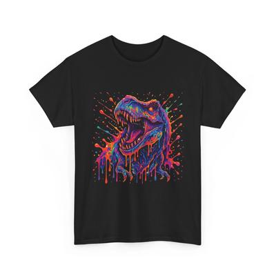 Neon Dripping T-Rex T-Shirt Psychedelic Dinosaur Paint Splash Graphic Tee