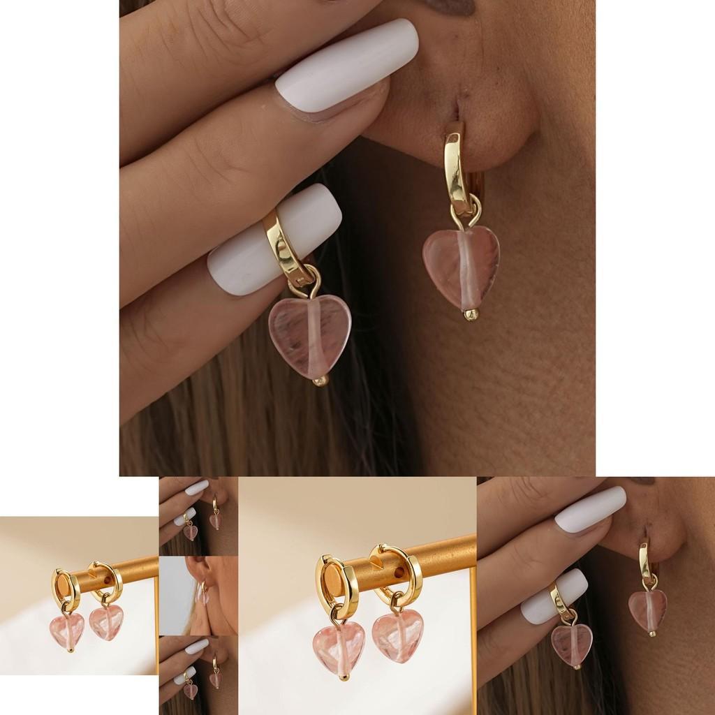 Modern Pink Heart Crystal Earrings For Women Trendy Copper Electroplated