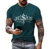Retro Fashion Gray T-shirt Jesus Letter 3D Printed Short Sleeved Polyester Casual Men's Clothing Trendy Summer Tops Tees
