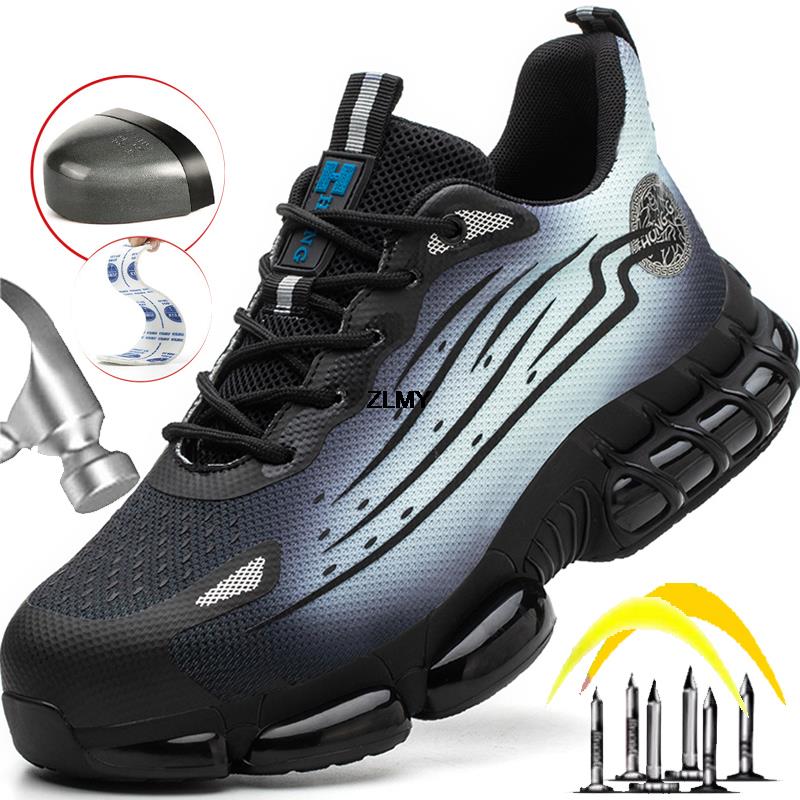 Fashion Men Air Cushion Sport Safety Shoes Fashion Steel Toe Sneakers Anti-smash Anti-puncture Protective Shoes Man Safety Work Boots