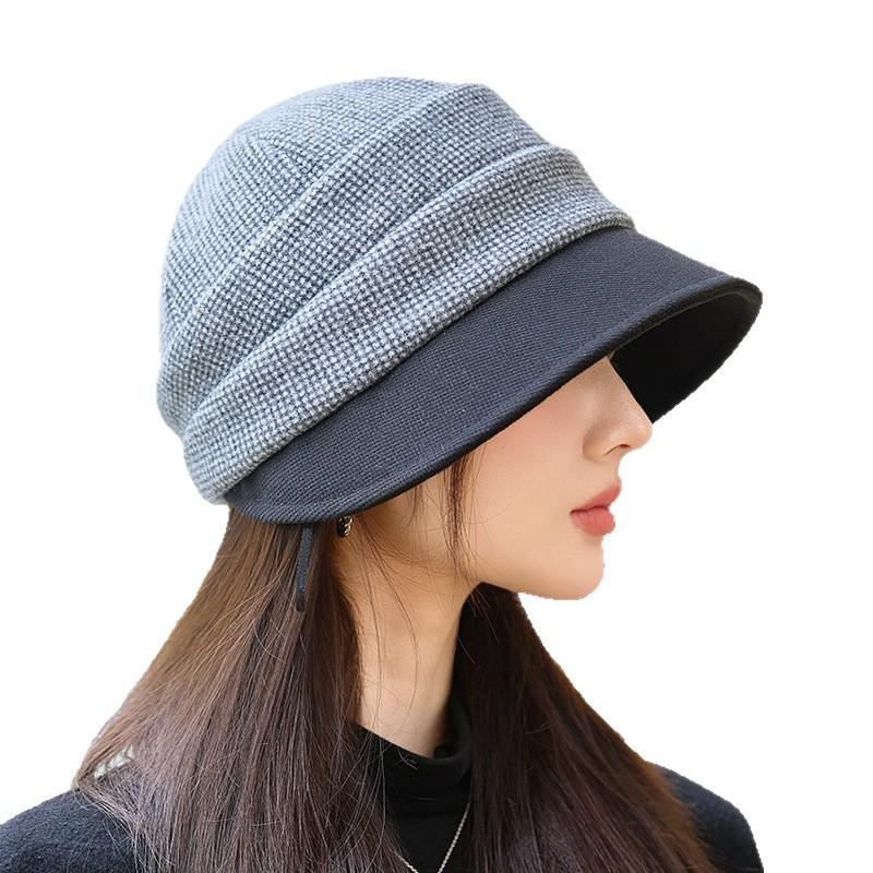 New Pleated Beret Casual and Versatile Face Showing Small Plaid Hat for Women In Autumn and Winter Windproof and Warm Newspaper Boy Hat