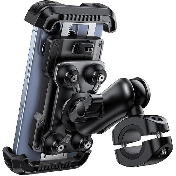 Lamicall Держатель для телефона на мотоцикл - [Двойной амортизатор вибрации] [Металлический регулируемый кронштейн] Держатель для мобильного телефона на мотоцикл, Крепление для телефона на руль велосипеда,