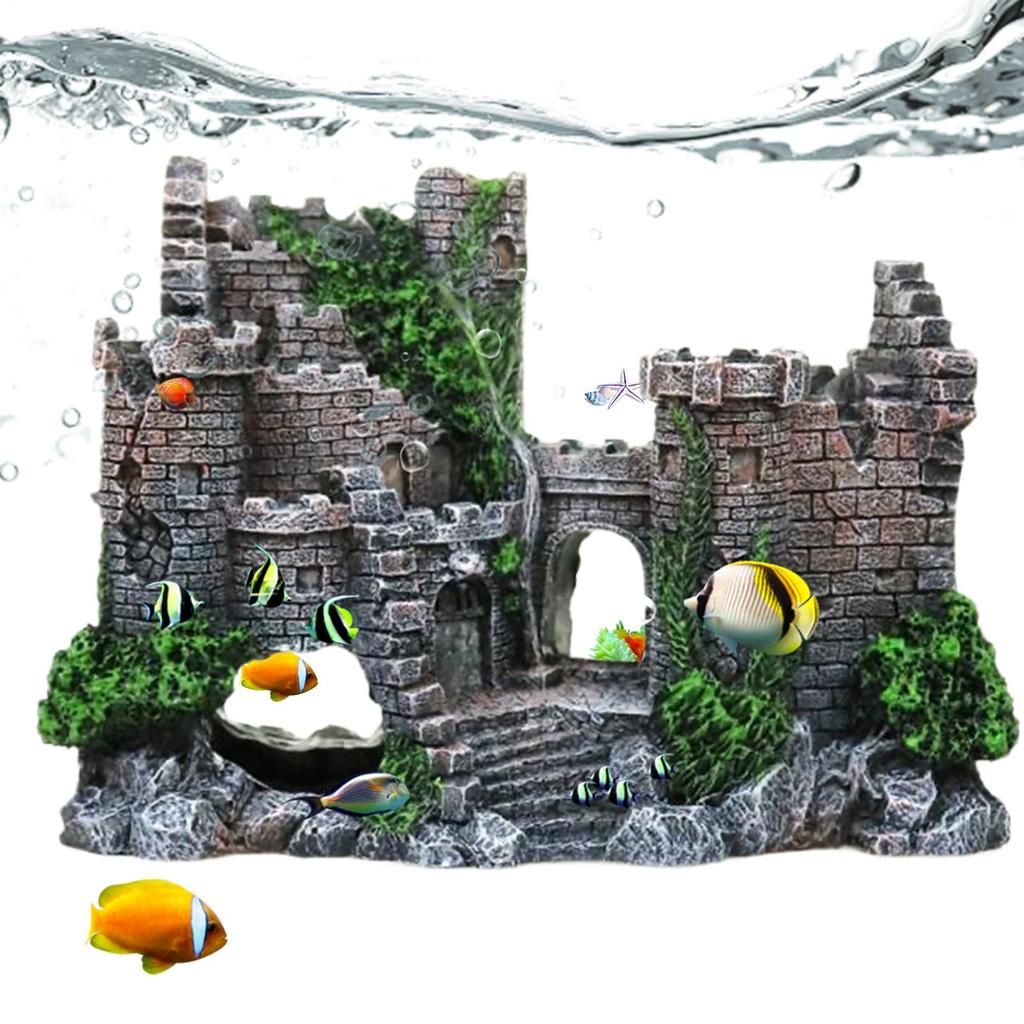 Fish Decorations For Tank Resin Vintage Betta Cave Castle Fish Tank Accessories Decorations For Saltwater Freshwater Home Indoor