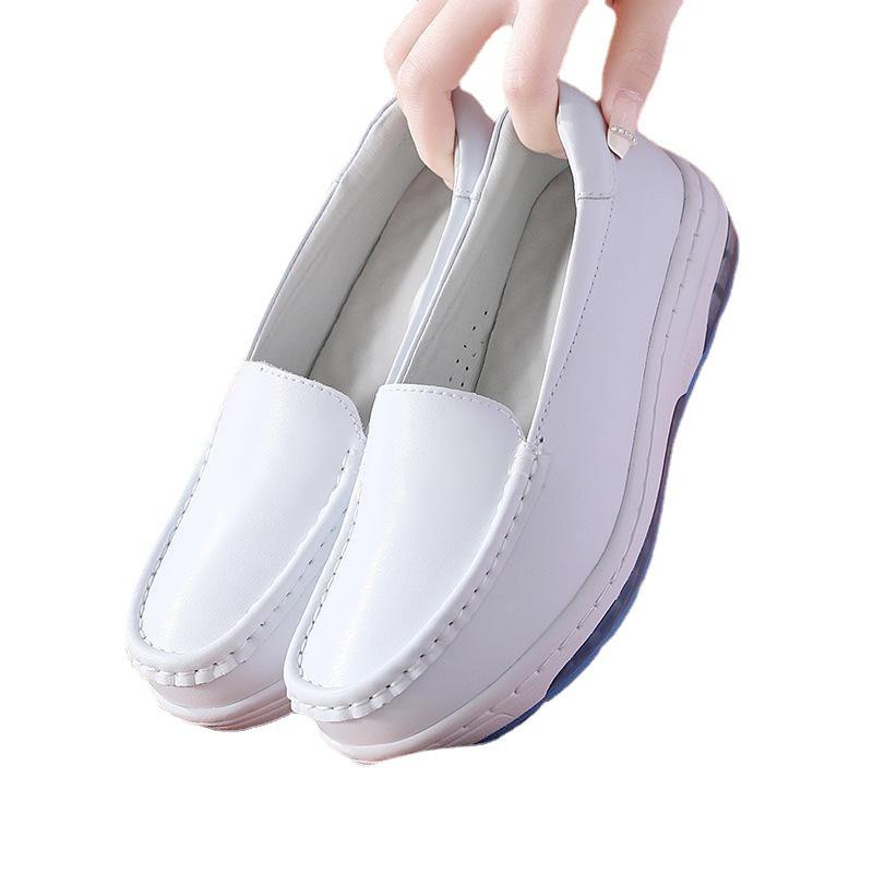 Luftkissen Krankenschuhe Damen Echtleder Weichsohle Rutschfest Atmungsaktiv Keine Müden Füße Dicke Sohle Erhöhend Weiß Medizinische Spezialschuhe