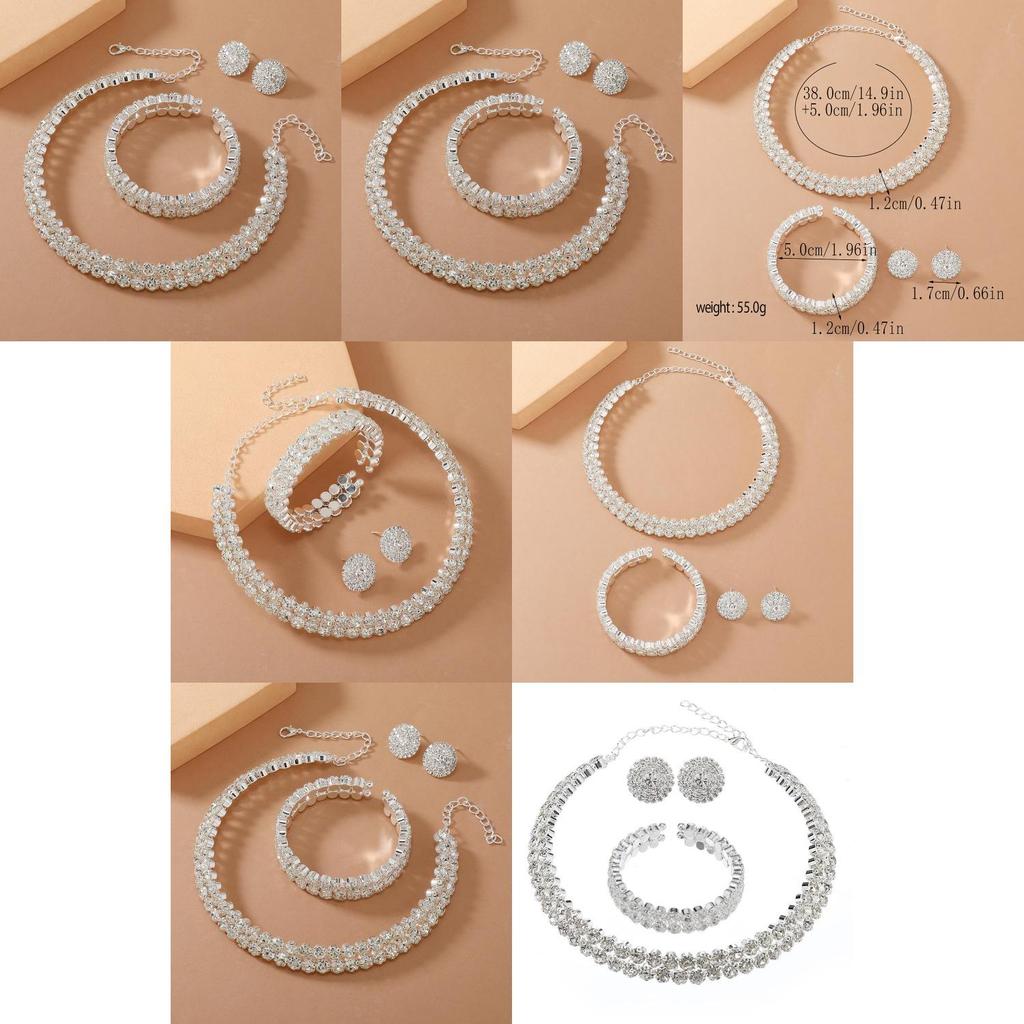 Double Layer Bridal Jewelry Set With Water Diamonds Pendant And Bracelet For Women