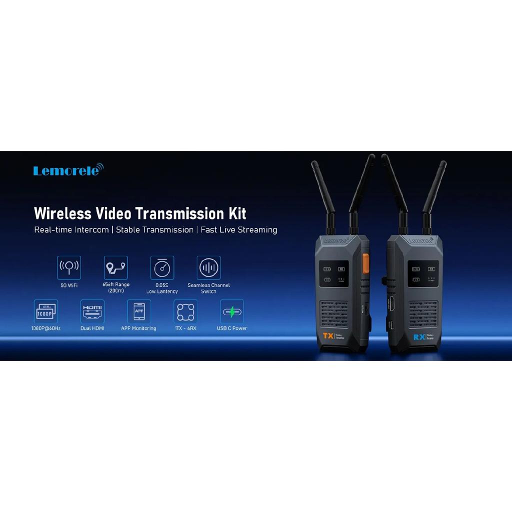 Lemorele 5G 1080P Wireless HDMI Transmitter and Receiver 200M Low Latency Video Transceiver For Camera Laptop PC TV APP Preview