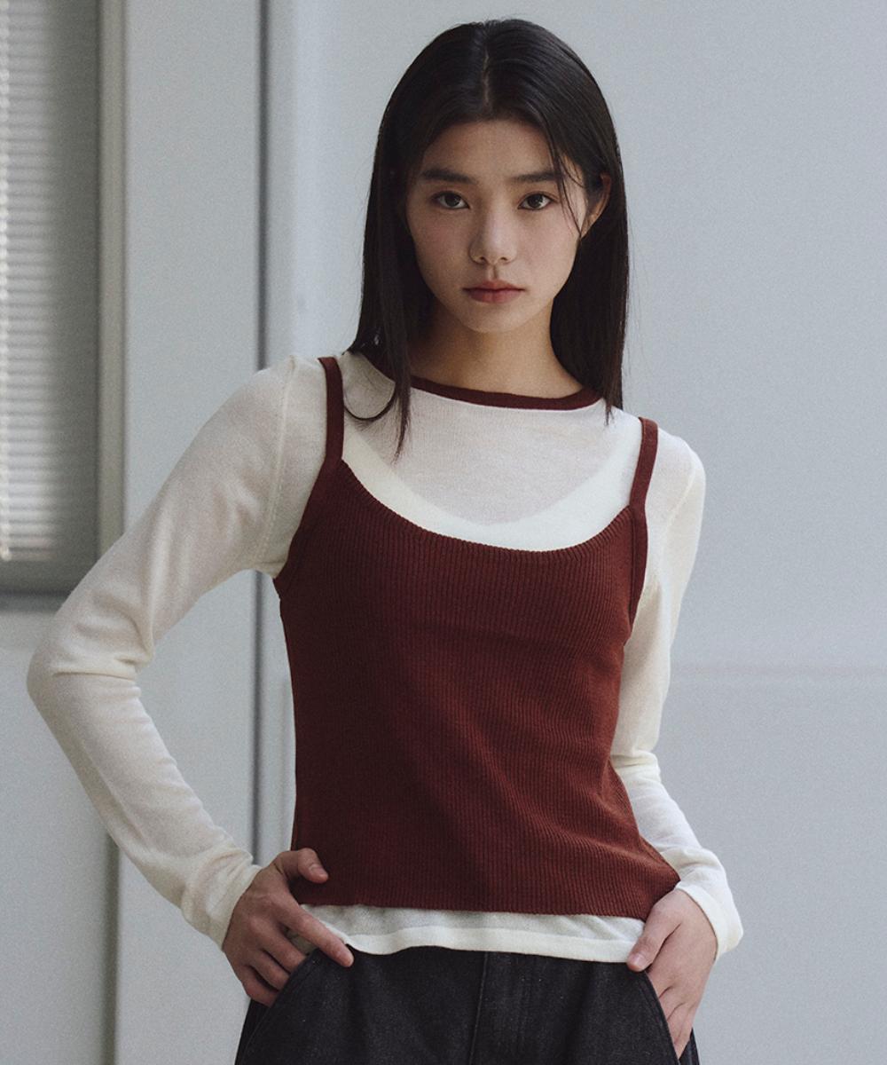 The Green Lab Color Block Top Long Sleeve Knit Set [Brown] Brown/Free