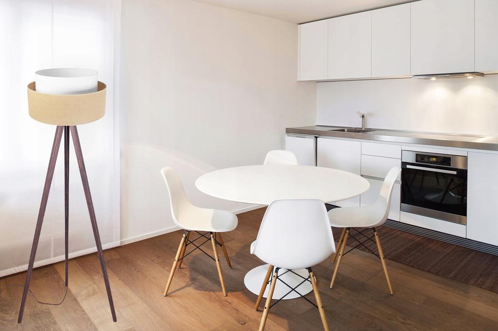 FLOOR LAMP TRIPOD WOODEN LAMPSHADE 45CM CAKE