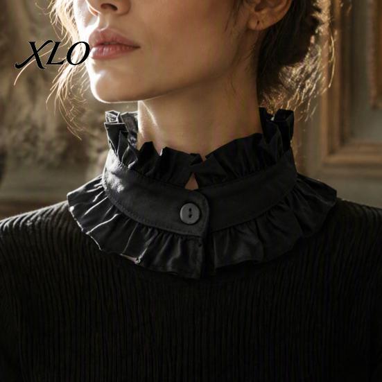 Retro Princess Style Collar French Ruffled Fake for Women, Detachable with Collared Accessory Women Button, Cotton Pleated Dickey Cuffs Sweaters