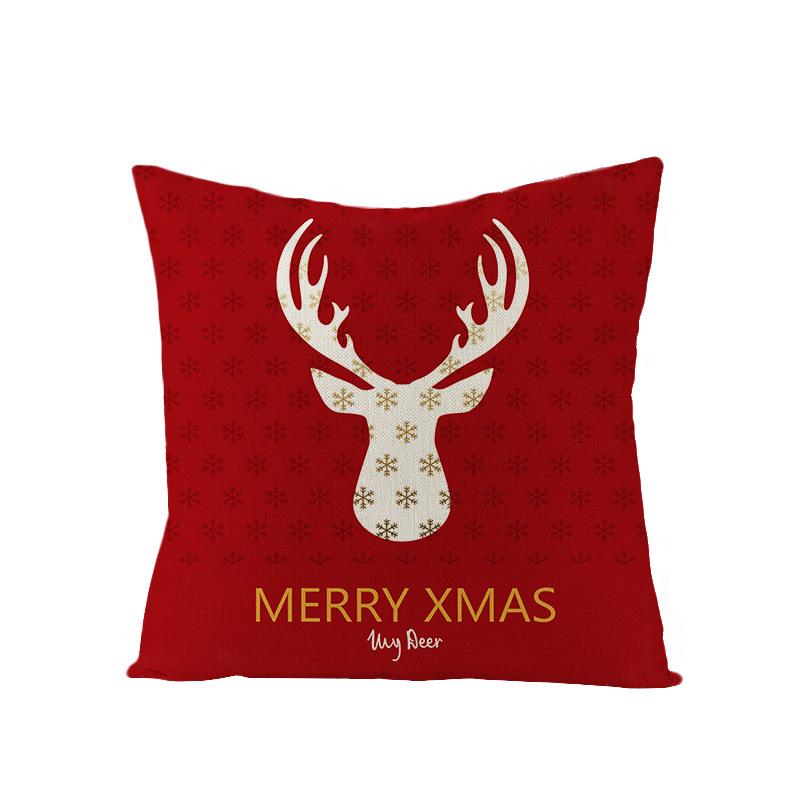 Cartoon Printed Polyester Pillow Cover Christmas Cushion Cushion Cover Red Christmas Home Decoration