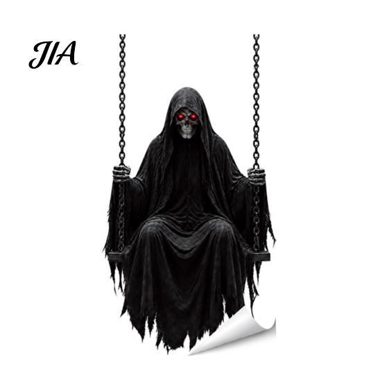 Forniture per Feste Spettrali Halloween Zucca/Scheletro Mietitore Adesivi per Finestra, Decalcomanie Statiche Rimovibili, Pellicola Resistente in PVC Impermeabile Horror