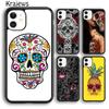 Krajews New Floral Sugar Skull Tattooed Phone Case Cover For iPhone 16 15 14 Plus XS XR 11 12 Mini Pro Max Fundas