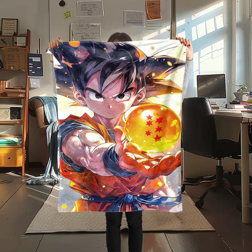 1PC Manta de Franela con Estampado de Son Goku, Alta Calidad para Todas las Estaciones, Decoración del Hogar, Calidez y Comodidad, Perfecta para Regalos de Navidad