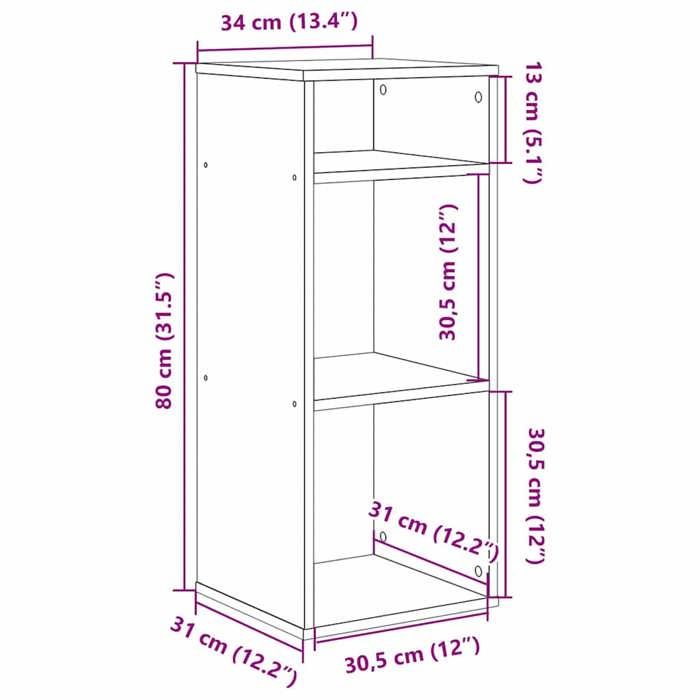 VidaXL Bibliothèque gris béton 34x31x80 cm bois d’ingénierie, armoire de rangement, étagère de rangement, unité de 860277