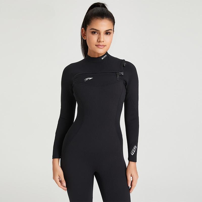 2/3Mm One-piece Horizontal Zipper Wetsuit Warm Men's and Women's Super Elastic CR Long-sleeved Diving Surf Suit Wetsuit