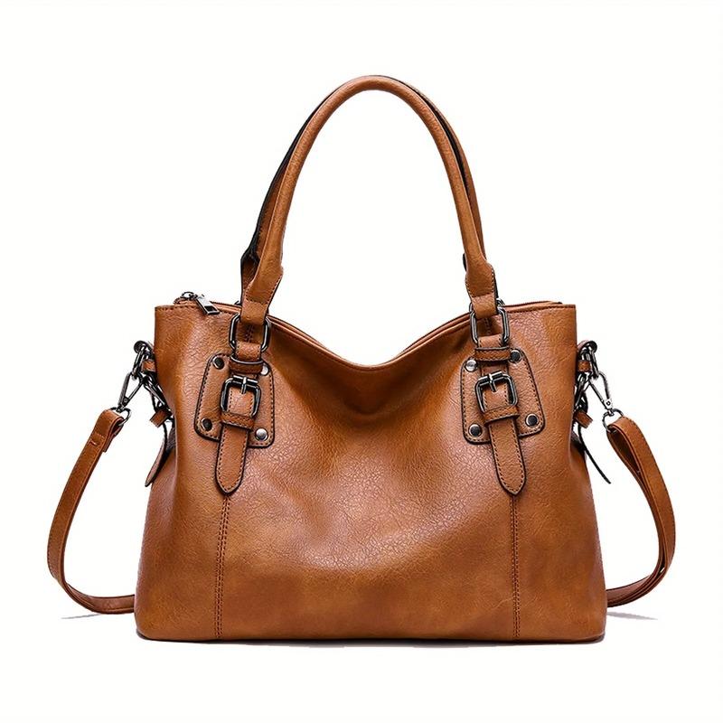 Large Capacity Tote Bag Retro Designer Women Handbags Soft Pu Leather Multi-Pocket Casual Ladies Shoulder Crossbody Bag