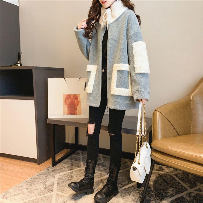 Autumn and Winter Faux Lambskin Coat Women's Korean Sweatshirt Thickened with Fleece Versatile Mid-length Large-sized Winter Coat