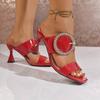 Summer New Square Toe Fashion Outside Wear Slippers Rhinestone Buckle Sexy Non-Slip Wear-Resistant High Heels