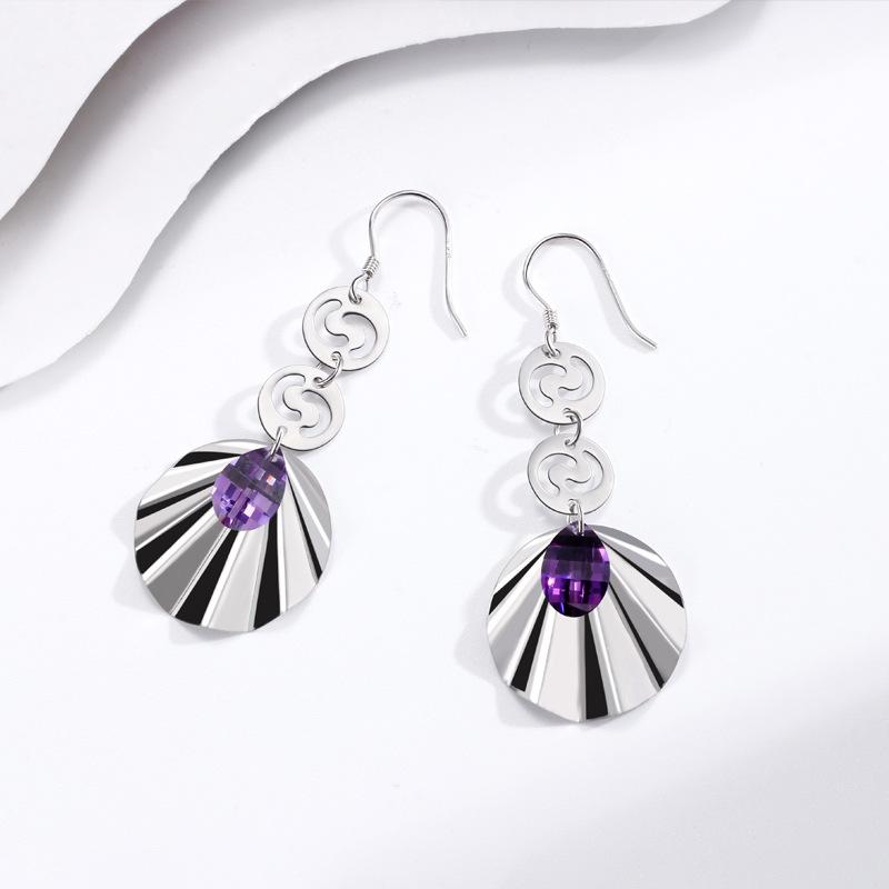 Long Round Earrings Female Korean Version Personalized Purple Diamond Geometric Fringed Earrings Round Face Showing Face Thin Earrings