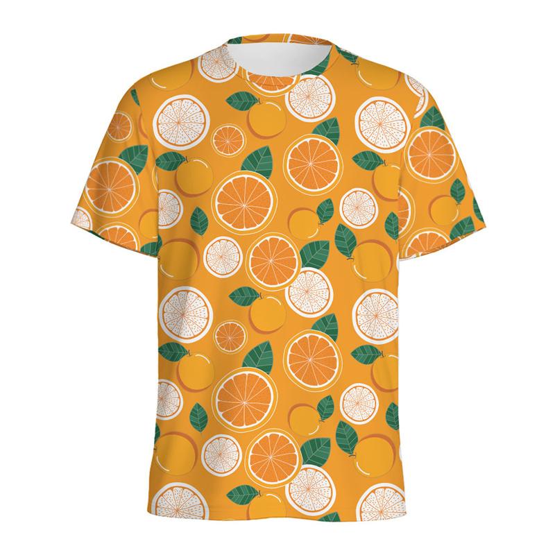 

Summer 3D Printed Fruits Orange Graphic T-shirts Round Neck Short Sleeved Men s and Women s Unisex T-shirts XS