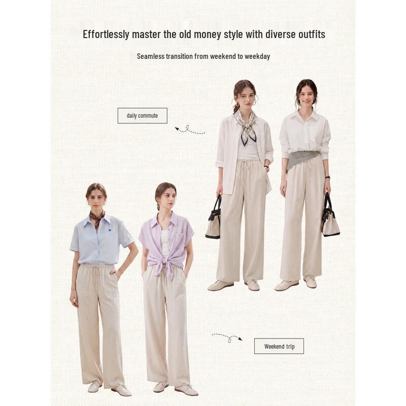 INMAN Women's Relaxed Fit Drawstring Linen Blend Wide-Leg Pants