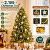 2.1m PE Artificial Christmas Tree with Wooden House Decor Set