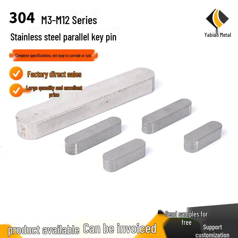304 Stainless Steel Parallel Key Pins, Round Corner Type A, Square Keys GB1096 Standard M3-M12