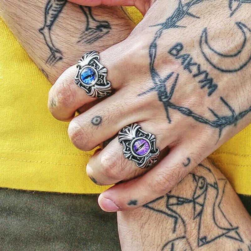 Retro Vines Evil Eye Ring For Men Punk Gothic Rock Hiphop Designer Open Ring Handmade Zircon Bikers Accessories Unisex Gift