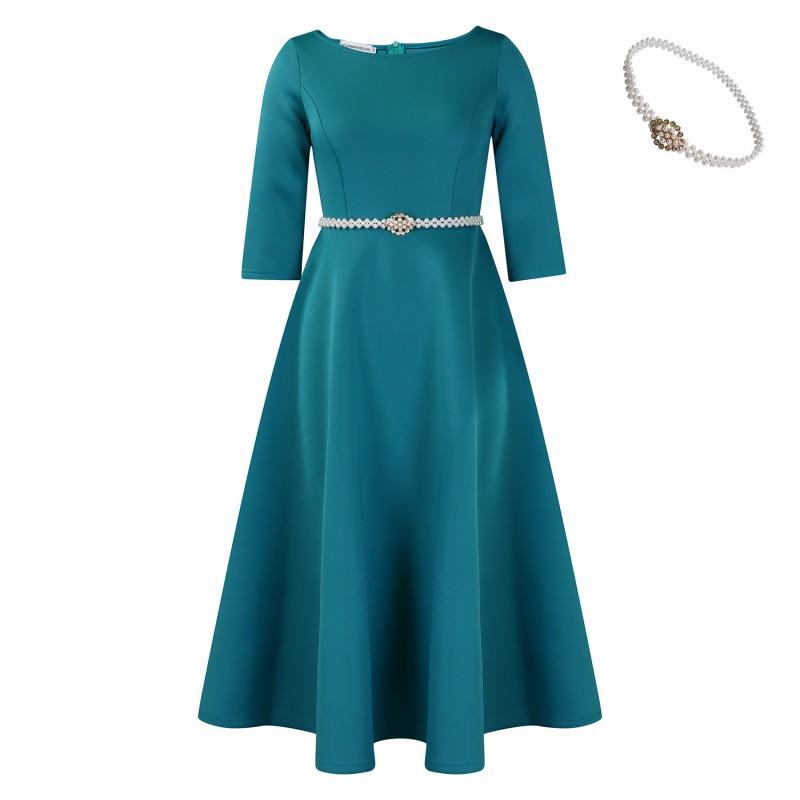 New European American Solid Color Big Swing Dress Temperament Evening M